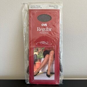 CVS Regular Pantyhose Medium Tall Taupe Cotton Panel Reinforced Toe